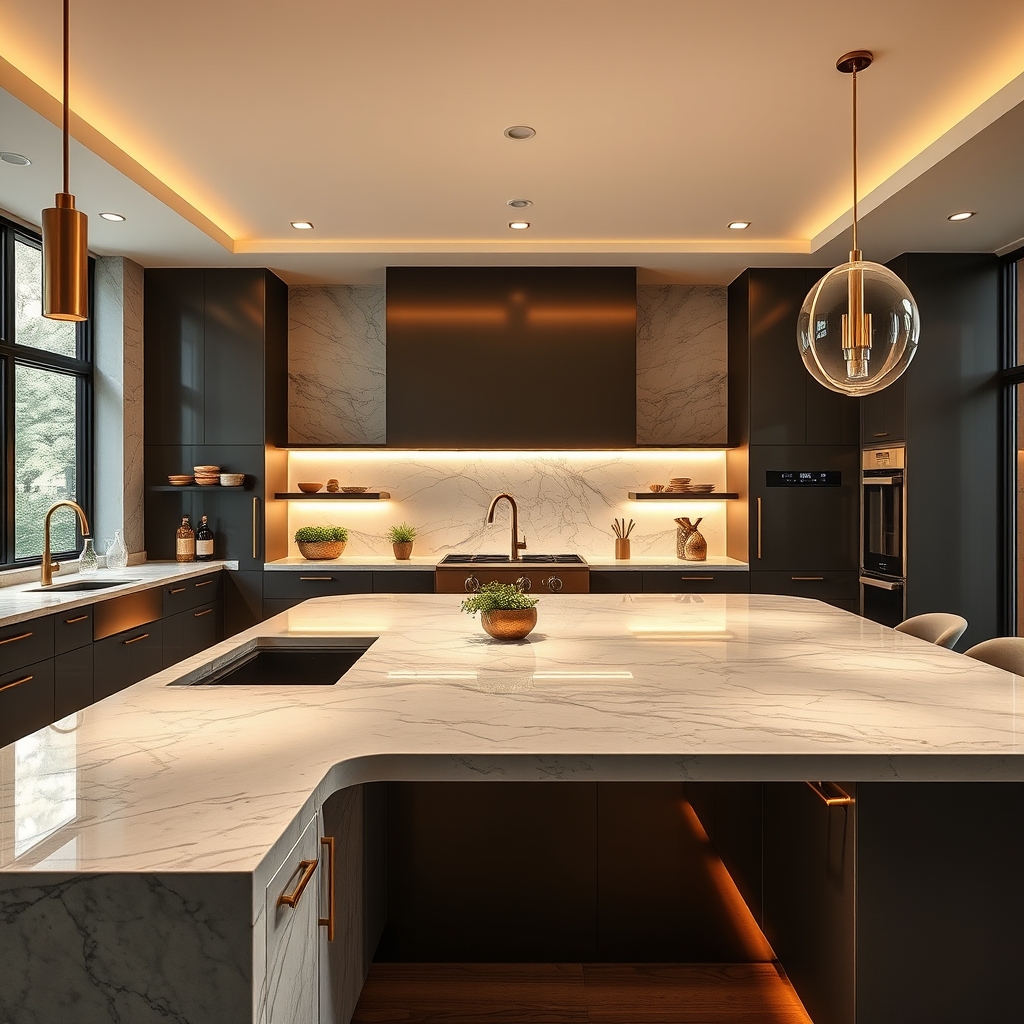 Cozinha gourmet com ilha em mármore